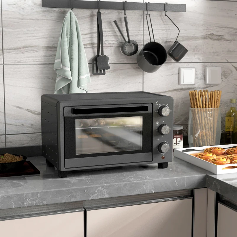 HOMCOM 21L Mini Countertop Oven, 100°C-230°C Adjustable Temp - Grey