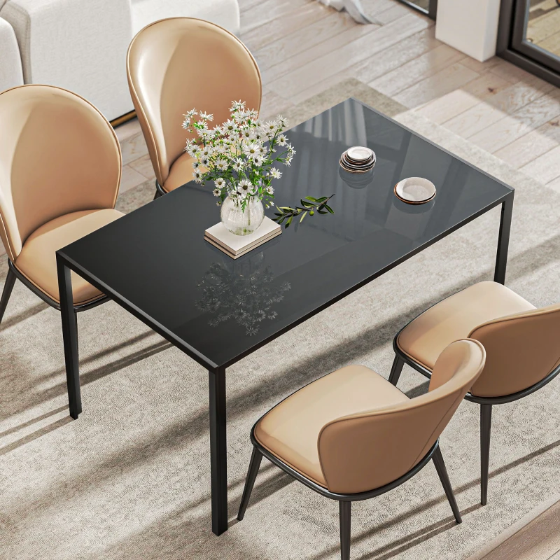 HOMCOM Mesa de Refeição de Vidro Mesa Retangular para 6 Pessoas com Pés de Metal  140x80x75 cm Preto