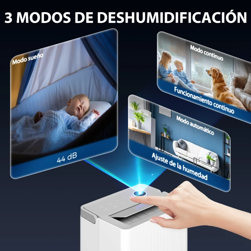 HOMCOM Deshumidificador 35L/Día para 40-90 ㎡ Luz Indicador de Humedad Depósito 5,5 Litros Drenaje Continuo Temporizador 24H