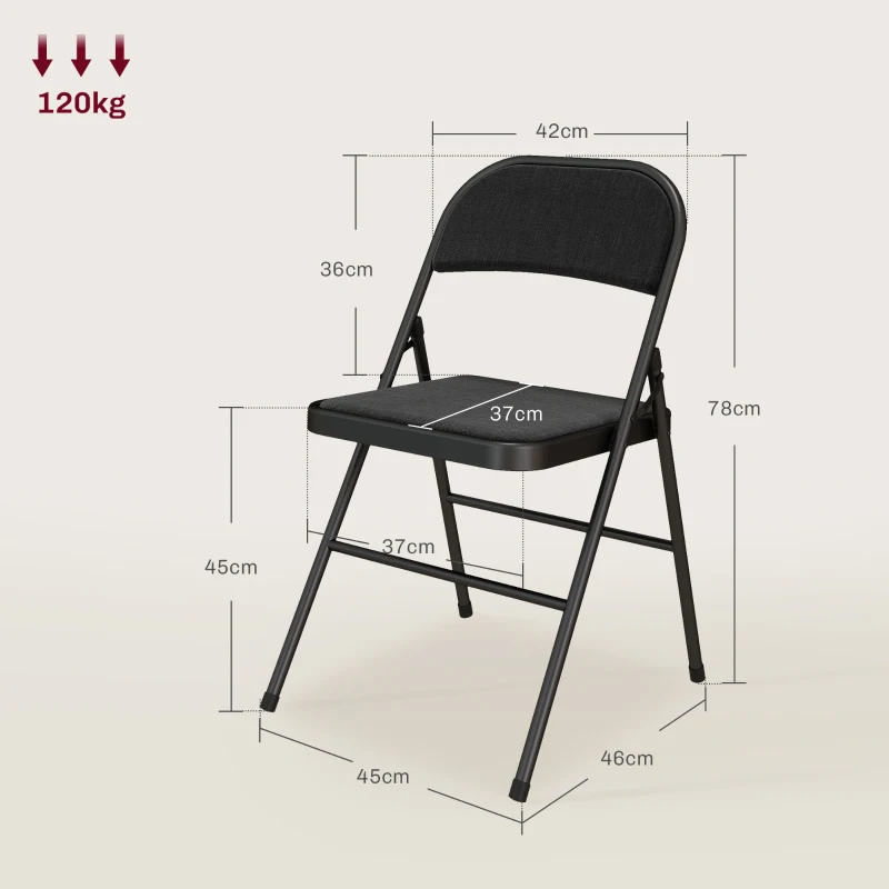 HOMCOM Set van 2 klapstoelen, draagbare bureaustoelen, metalen poten, vouwstoel voor kantoor, receptie, wachtruimte, linnenlook, zwart
