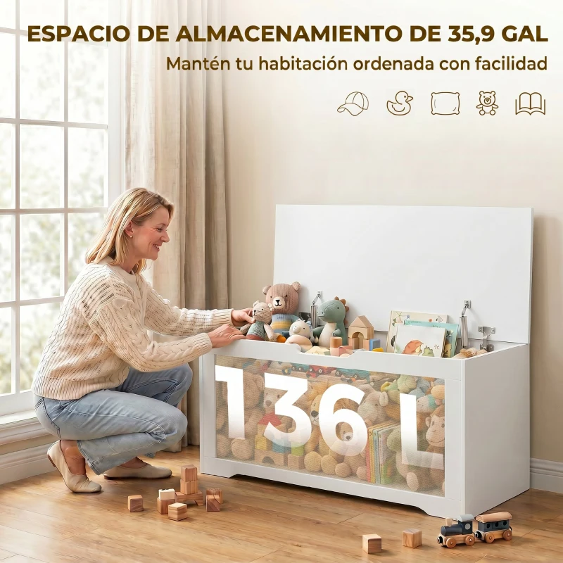 HOMCOM Baúl de Almacenaje 136L Banco de Almacenaje con Panel de Ratán Tapa Brazos de Soporte para Recibidor 100x40x45cm Blanco