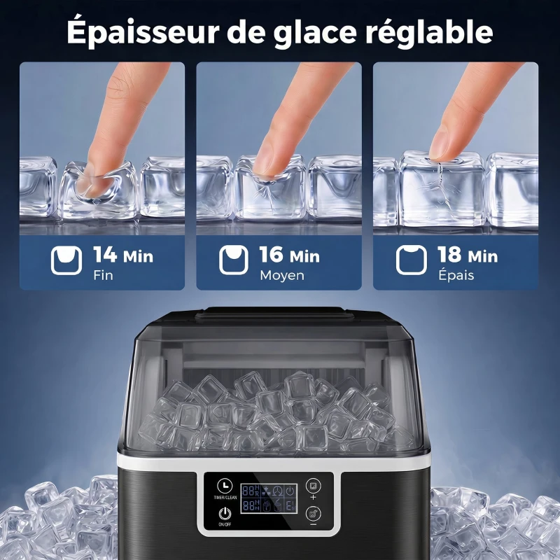 HOMCOM Machine à glaçons, 20 kg en 24h, 24 glaçons en 14-18 min, ice maker avec fonction autonettoyante, 25,2x36x37,1cm, noir