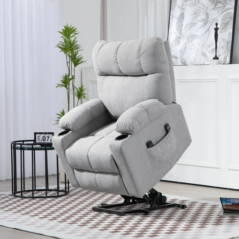 HOMCOM Opsta-hulp seniorenfauteuil, ligfunctie, incl. afstandsbediening, 144 cm x 91 cm x 88 cm, Lichtgrijs