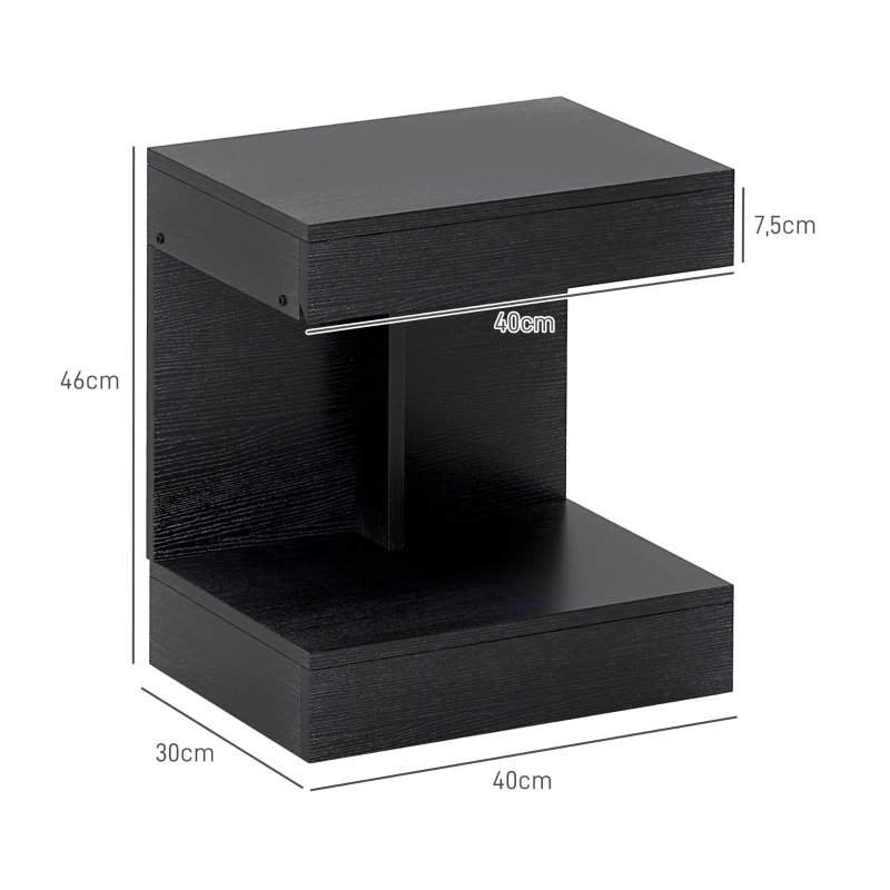HOMCOM Nachtkastje, Bijzettafel met Lade en Open Opbergruimte, Modern Sofa Tafel met Schap voor Verschillende Ruimtes, Zwart