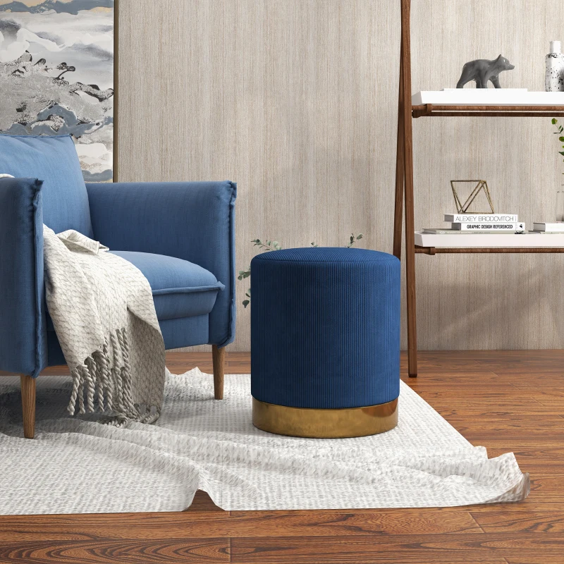 HOMCOM Soft Padded Corduroy Footstool - Dark Blue