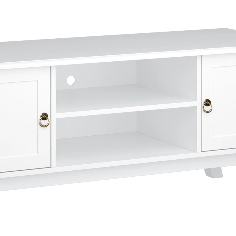 HOMCOM TV Unit up to 55", 2 Doors TV Cabinet with Open Storage Shelves and Cable Management for Living Room, Bedroom, Entertainment Room, 120L x 45W x 50.5H, White