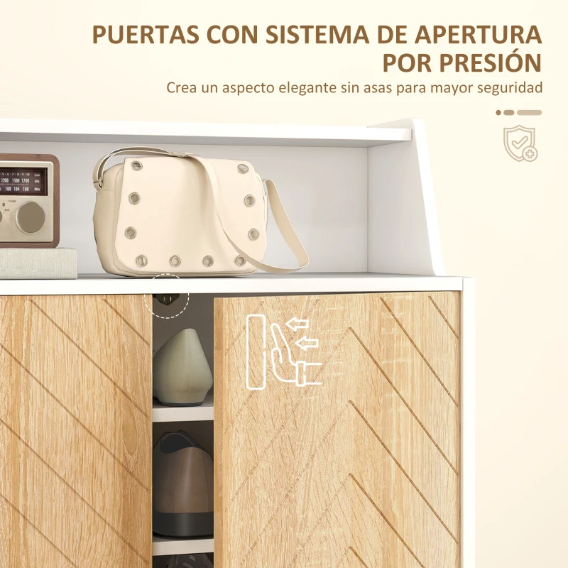 HOMCOM Zapatero Entrada Recibidor con 2 Puertas Estantes Ajustables y Compartimento Abierto 75x35x104 cm Blanco y Natural