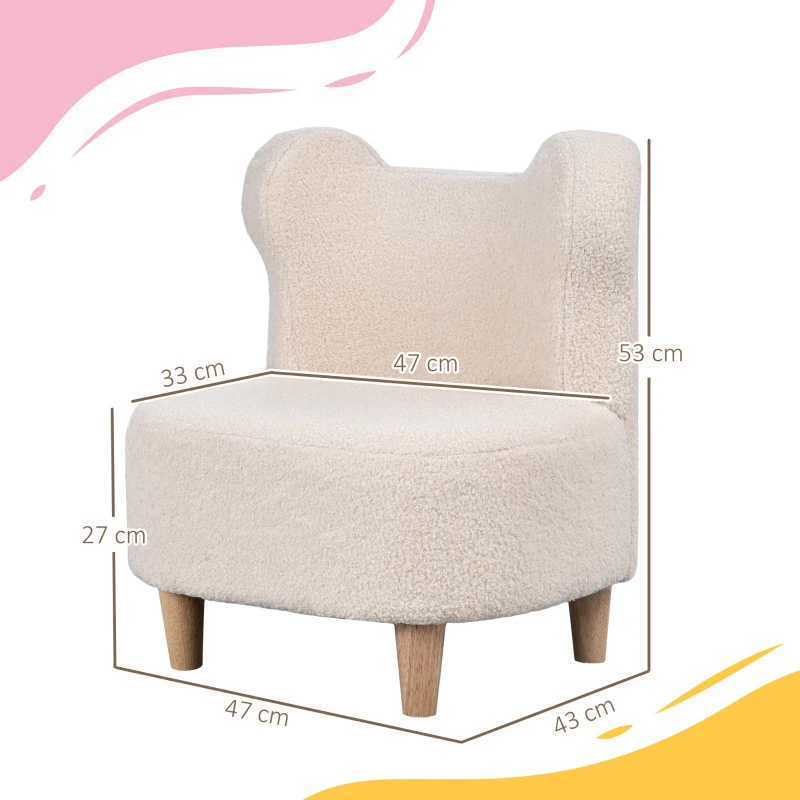 AIYAPLAY Kinderfauteuil, pluche fauteuil met berenoren, fleece-bekleding, schuim, Beige(m-3)