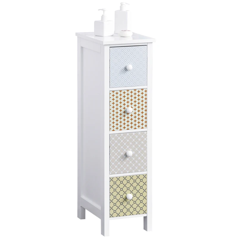 HOMCOM Chest of Drawers, 4 Drawer Dresser, Storage Organizer Toilet Tissue Cabinet for Bedroom, Bathroom