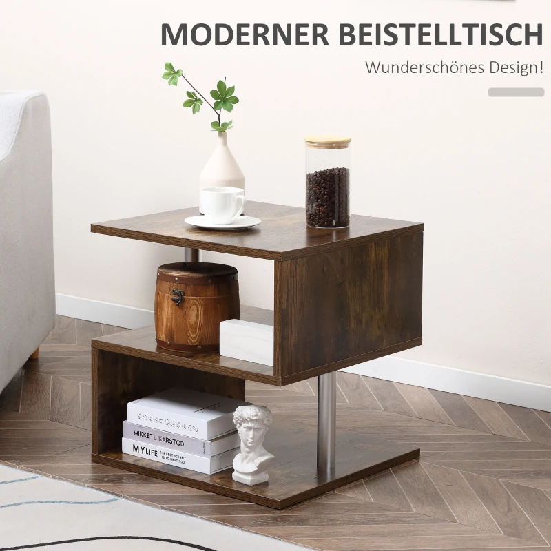 Salontafel bijzettafel koffietafel theetafel houtnerf metaal bruin