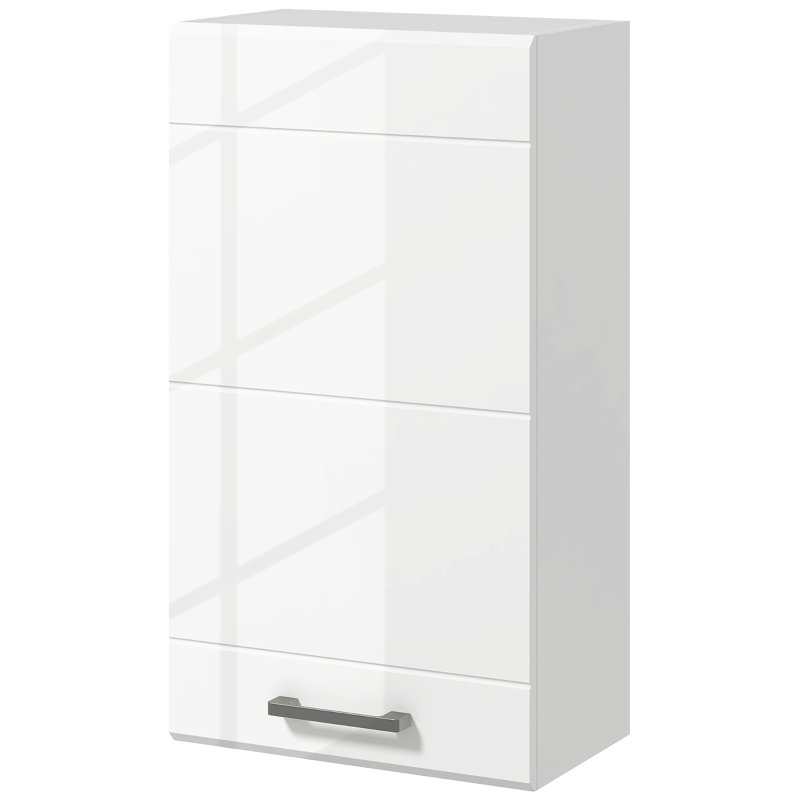 kleankin Bathroom Wall Cabinet, High Gloss Bathroom Storage Cabinet with Soft-Close Door, 3 Shelves, Adjustable Shelf, White