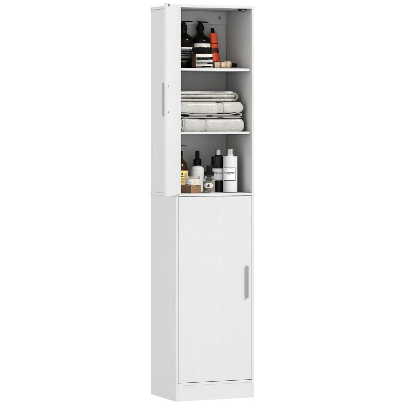 HOMCOM Badkamerkast 180 cm hoog, smalle kast met 2 deuren en 4 verstelbare planken, spaanplaat en MDF, wit