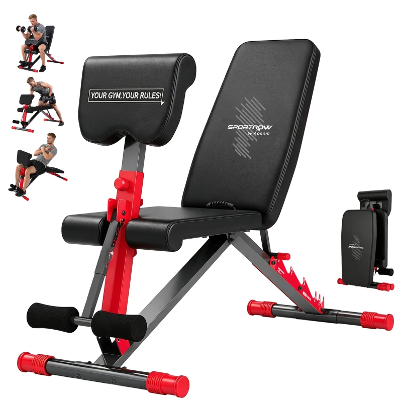 SPORTNOW Banc de Musculation Réglable pour Home Gym, Pliable 300 kg, Incliné/Décliné/Plat, 7 Positions de Dossier