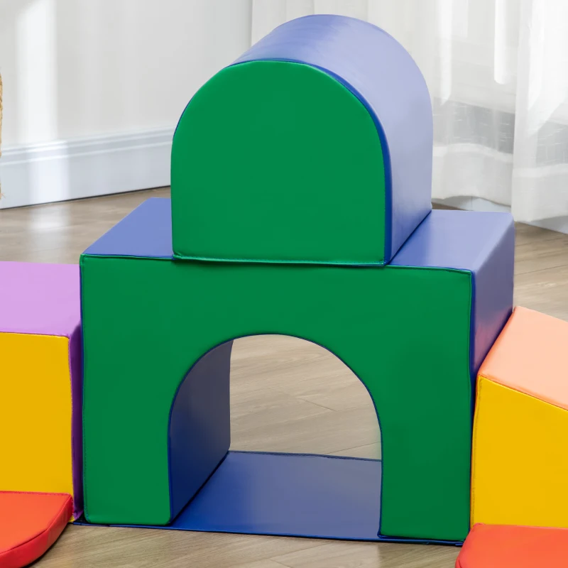 HOMCOM Kinder bouwblokken set, schuimblokken, vierkant, trap, helling, kunstleer, meerkleurig