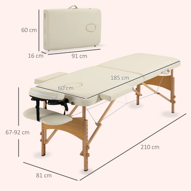 Homcom - Lettino da Massaggio Portabile Massagio Fisioterapia Pieghevole con 2 Zone 182 x 60cm Beige
