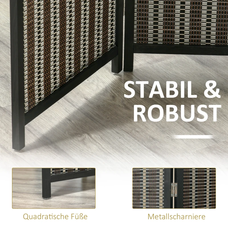 HOMCOM Ruimteverdeler, opvouwbaar, grenenhout/bamboe, 180 x 180 cm, Bruin/Zwart