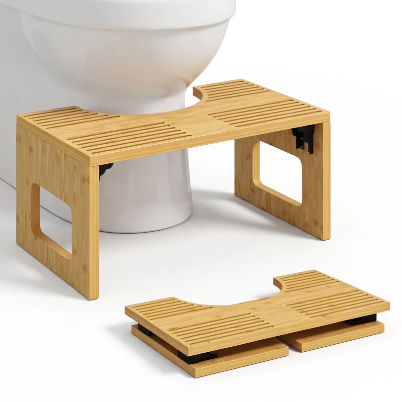 HOMCOM Tabouret WC en bambou pliable pour salle de bain, antidérapant, pour adultes, Chêne