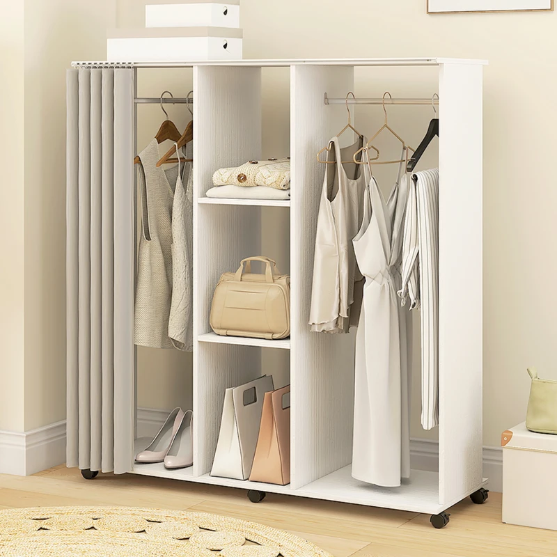 HOMCOM Armoire penderie Meuble de Rangement Mobile 6 roulettes 120L x 40l x 128H cm en bois blanc