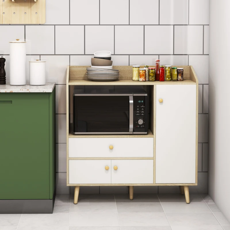 HOMCOM Mobile Cucina per Microonde con 2 Armadietti e Cassetto, 90x30x94cm, in MDF
