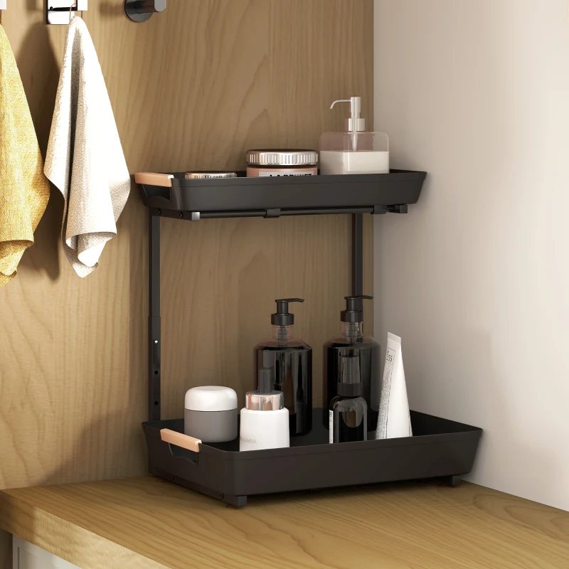 HOMCOM Keukenrek, Verstelbaar Rek met 2 Mandjes, Koffiebar 40 x 30 x 33,5-42 cm