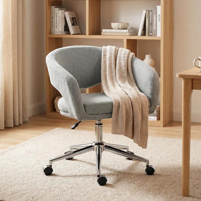 HOMCOM Chaise Bureau Ergonomique, Fauteuil de Bureau en Chenille avec Hauteur Réglable, Dossier Incurvé, Gris