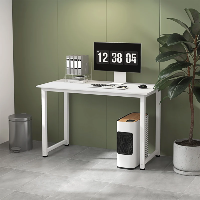 HOMCOM Table d'ordinateur table de salle à manger 120L x 60l x 76H cm Multifonction Grand Plateau Blanc cadre en métal