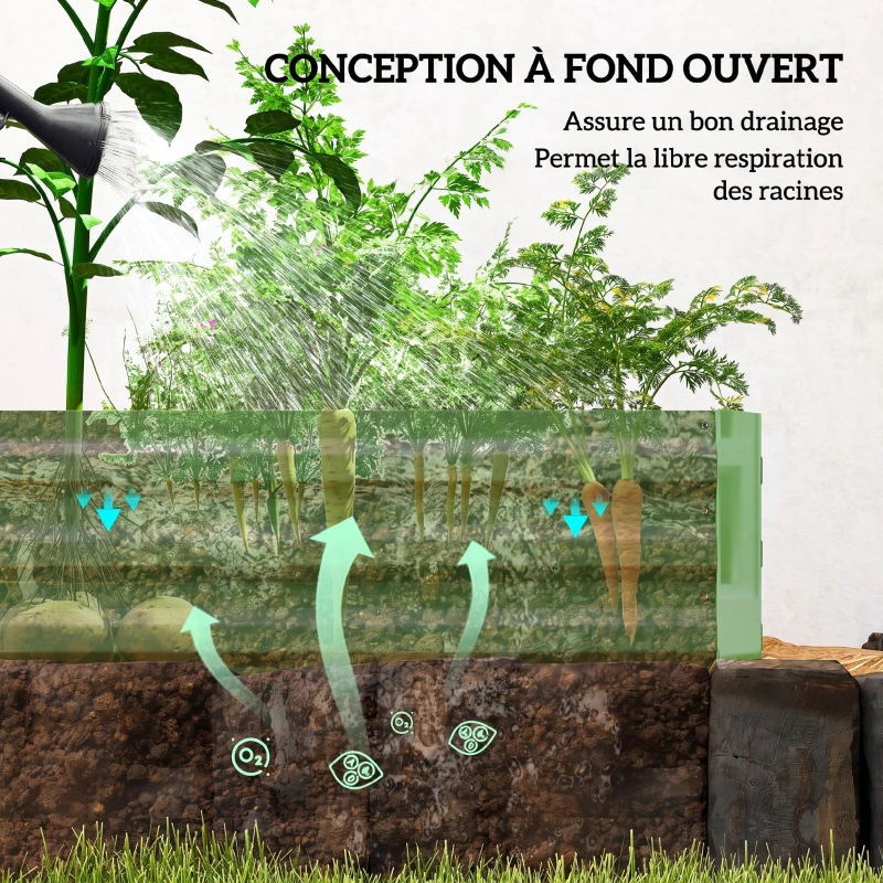 Outsunny Carré Potager de Jardin Rectangulaire Jardinière Extérieure 241 x 90,5 x 30 cm Tôle d'Acier Ondulée Vert Clair