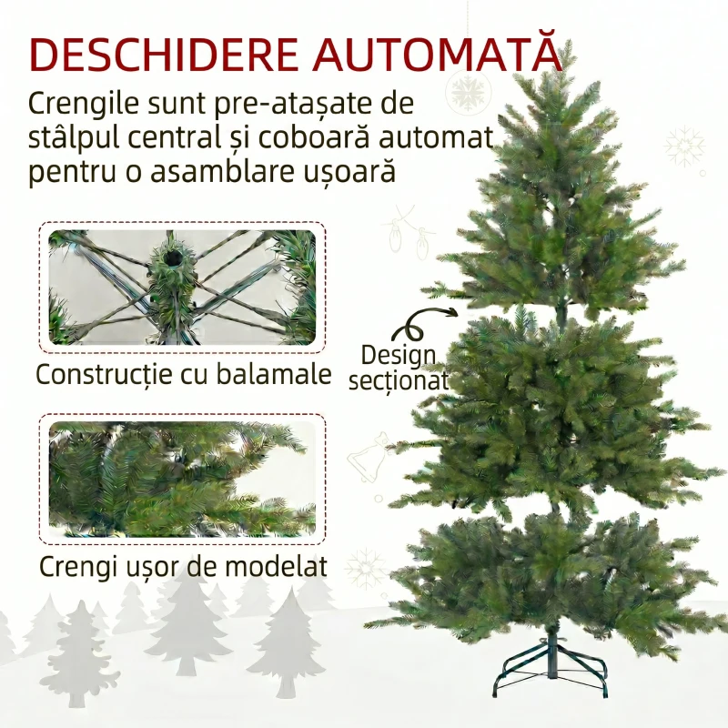 HOMCOM Brad de Crăciun Artificial de 180 cm cu 1821 de Crengi și Bază Metalică, Verde