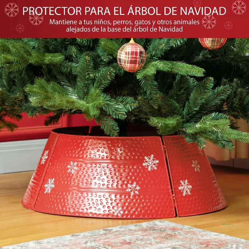 HOMCOM Falda para Árbol de Navidad de Metal Impermeable Decoración para Árbol Navideño 66x66x23 cm Rojo