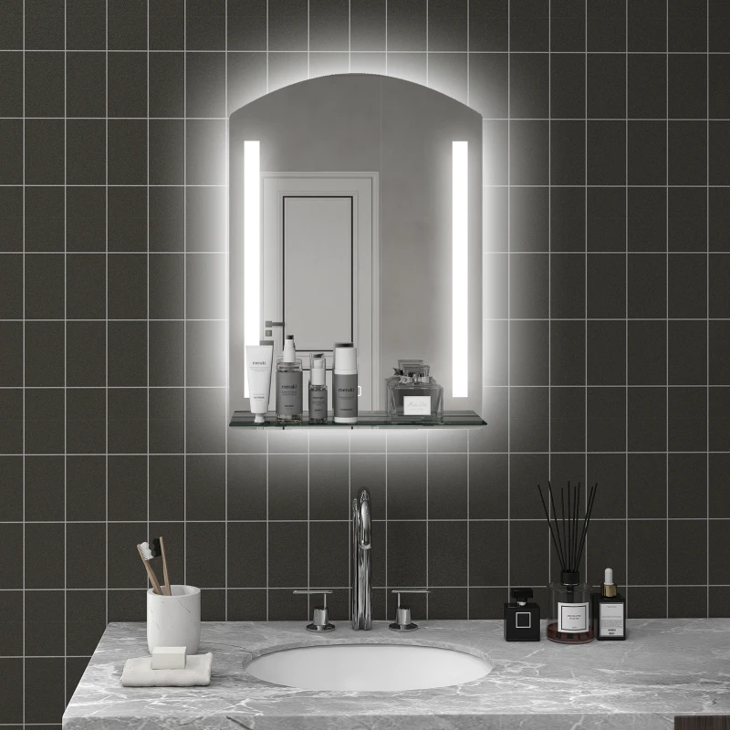 kleankin Badkamerspiegel met LED-verlichting, Elegant en Hoogwaardig, Glas, Aluminium, Kunststof, 50L x 12B x 70H cm