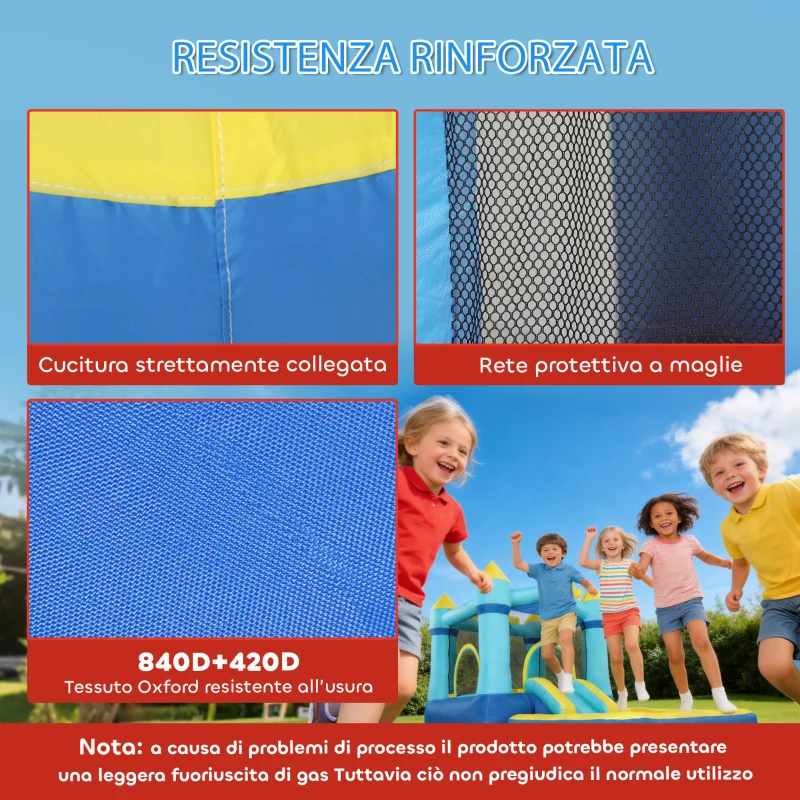 AIYAPLAY Castello Gonfiabile per Bambini con Scivolo, Trampolino, Piscina e Canestro, 364x173x182 cm Blu e Giallo