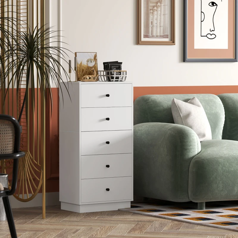 HOMCOM Ladenkast Sideboard met 5 Laden in Moderne Stijl van Spaanplaat, 47 x 29 x 95 cm, Wit(m-9)