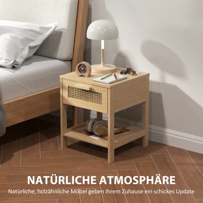 HOMCOM Nachtkastje, Bijzettafel met Lade, MDF, Natuurlijke Look 40 x 40 x 48,4 cm