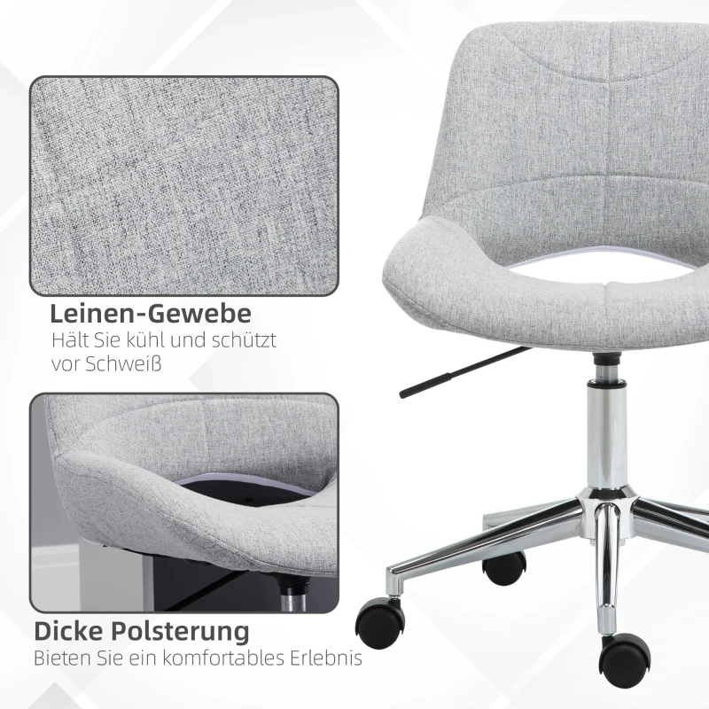 HOMCOM Bureaustoel, in hoogte verstelbaar, 360° draaibaar, tot 110 kg, metalen frame, lichtgrijs, 49 x 56,5 x 73-82,5 cm