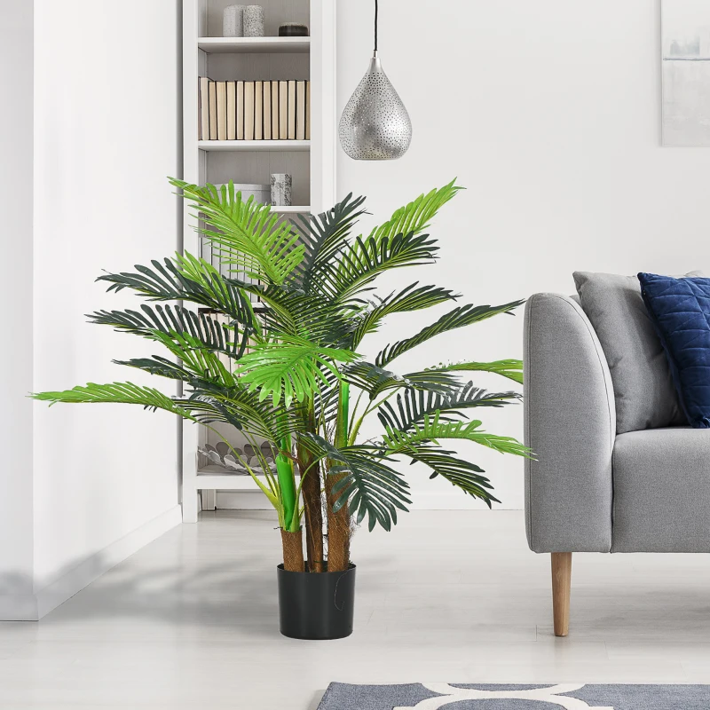 HOMCOM Palmier Artificiel H.1 m Arbre Artificiel Tronc Branches Lichen Feuilles Grand réalisme Pot Inclus