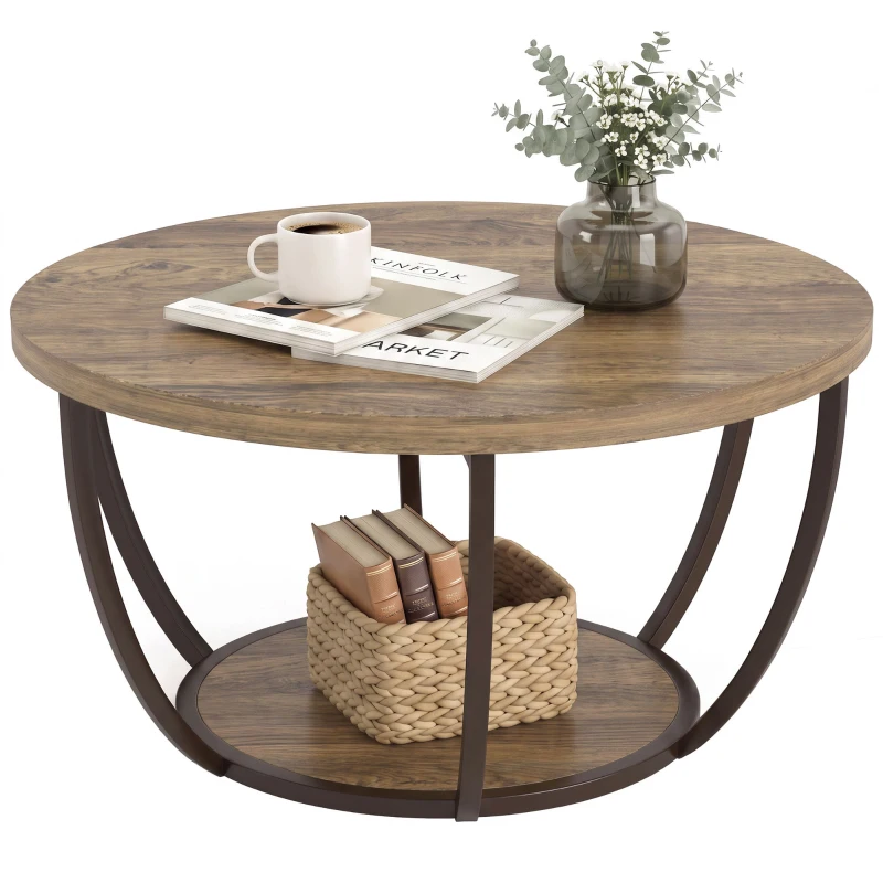 HOMCOM Salontafel met 2 niveaus, woonkamertafel 80 x 80 x 43,8 cm, bruin/zwart