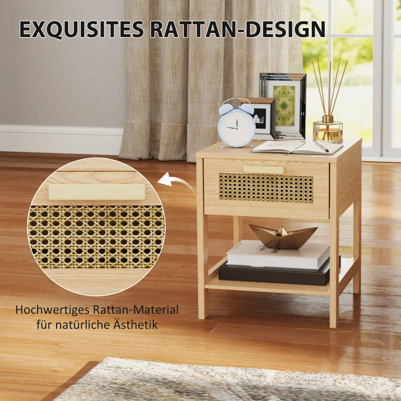 HOMCOM Nachtkastje, Bijzettafel met Lade, MDF, Natuurlijke Look 40 x 40 x 48,4 cm