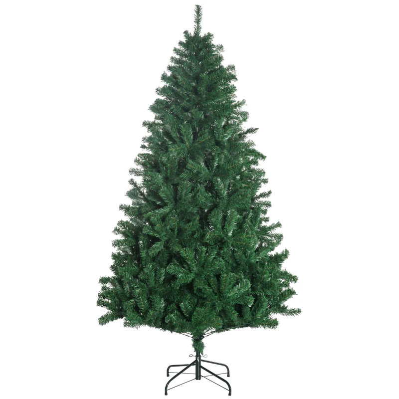 HOMCOM Árbol de Navidad de 180 cm Árbol Artificial 1000 Puntas para Decoración Navideña de Plástico Metal Ø120x180 cm Verde