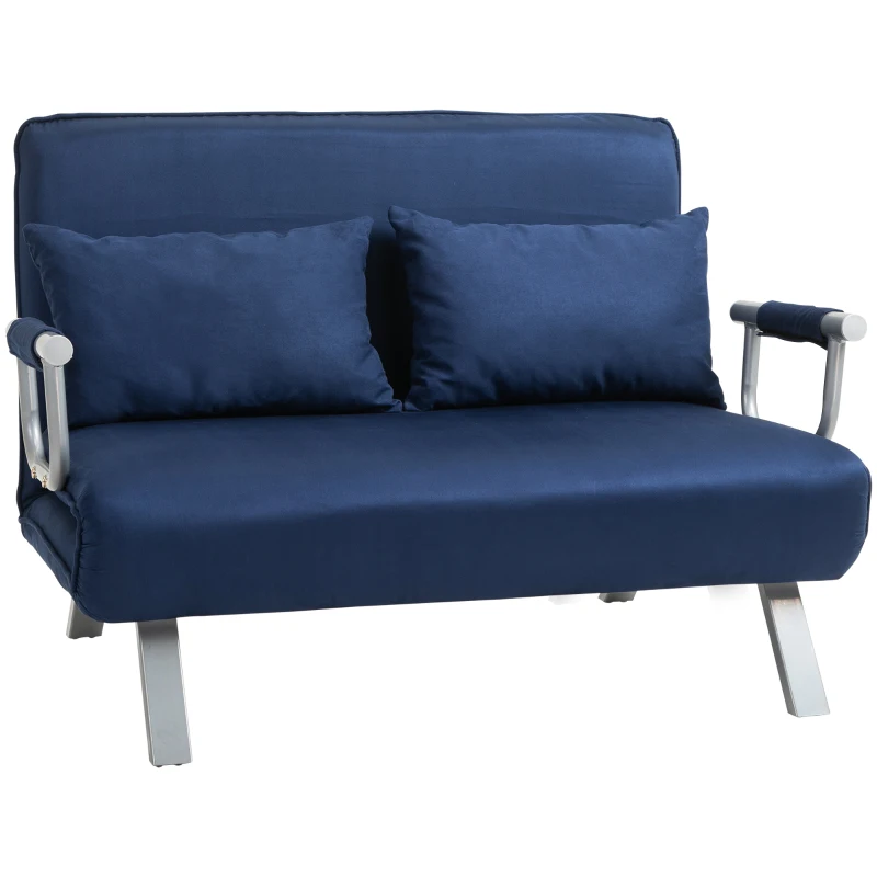 HOMCOM Slaapbank, 5-standen verstelbaar, suède-imitatie, metalen frame, incl. kussen, marineblauw
