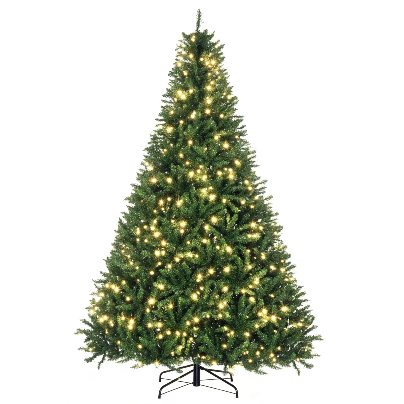 HOMCOM Kerstboom met 700 Warmwitte LED's, 2154 Takken, Vlamvertragend, Kunststof/Metaal, 210 x 142 cm, Groen