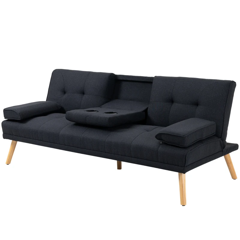 HOMCOM Slaapbank, logeerbed, verstelbare rugleuning, inklapbare tafel, 181x77x78 cm, Zwart