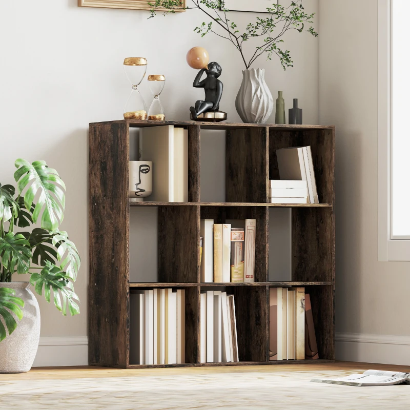 HOMCOM Nine-Cube Storage Shelf - Rustic Brown