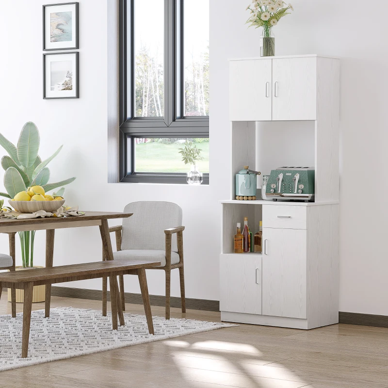 HOMCOM Armario de Cocina con 1 Cajón Estante Ajustable y Estante Abierto Estilo Moderno Antivuelco 71x41x178 cm Blanco