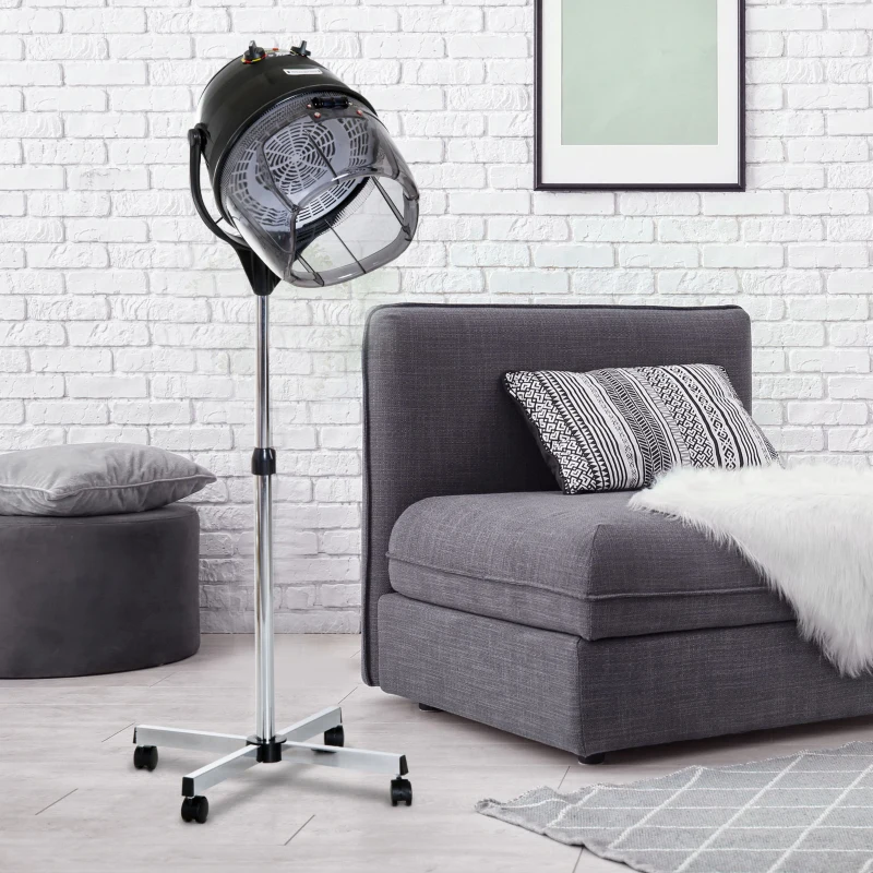 HOMCOM Casco Asciugacapelli 1180W ad Altezza Regolabile con Timer 60 Minuti e Ruote Girevoli, 65x65x115-165 cm, Nero