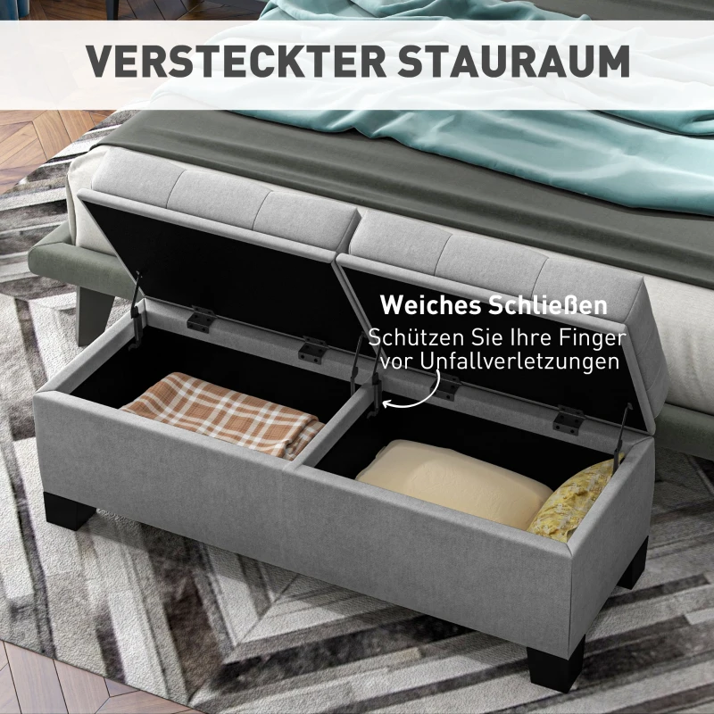 HOMCOM Bank met Opbergruimte, Gestoffeerde Bank in Linnenlook, Belastbaar tot 180kg, voor Hal, Slaapkamer, Woonkamer, 116x41x47 cm, Grijs(m-4)