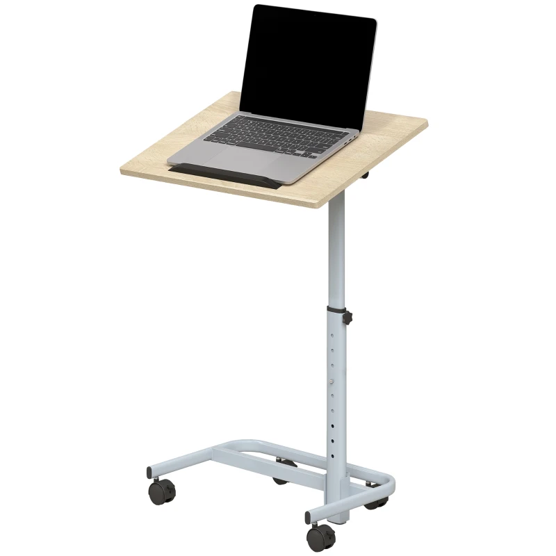 HOMCOM Mesa Auxiliar de Altura Regulable con 4 Ruedas en Madera y Metal 60x40x72-93,5 cm Roble