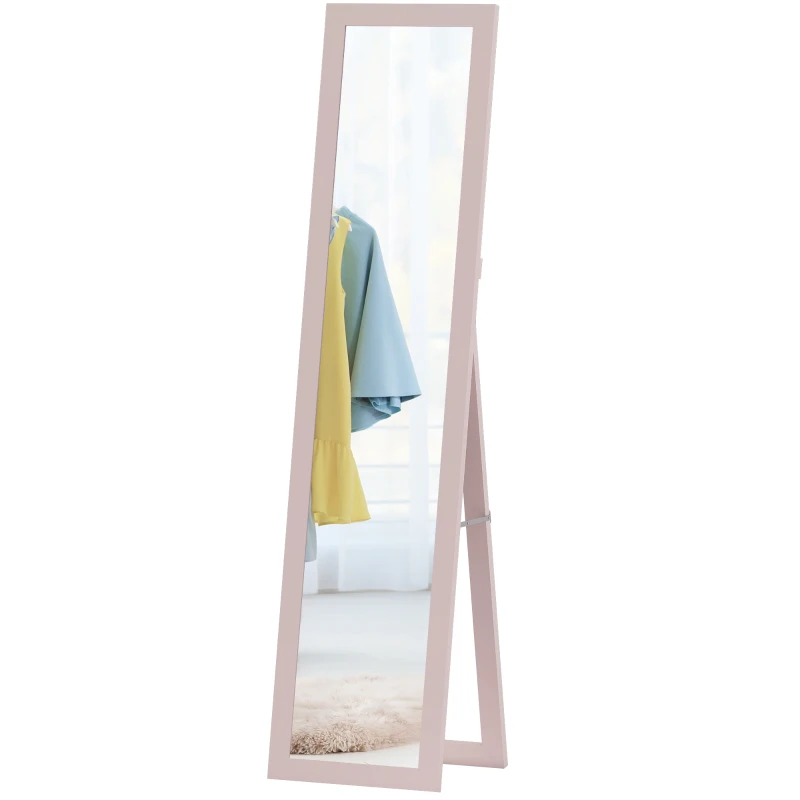 HOMCOM Espejo de Cuerpo Entero 157x37 cm con Marco de MDF Espejo de Pie Inclinado o Colgante Rosa Perla Claro