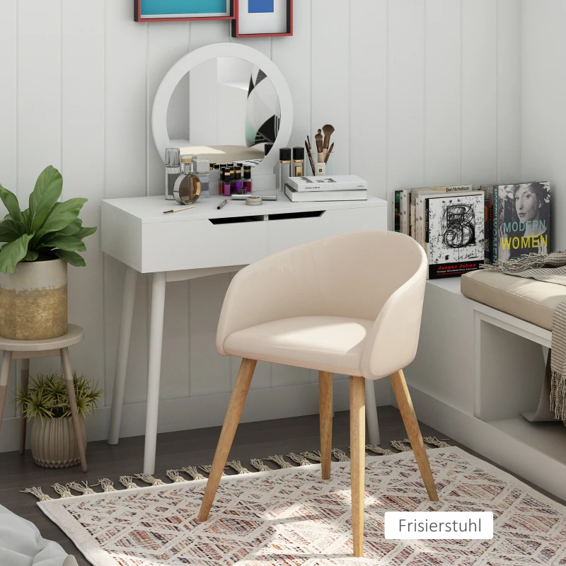 HOMCOM Set van 2 gestoffeerde stoelen, Scandinavisch ontwerp, gestoffeerde stoelen met houten poten, antislip pads, 150 kg draagvermogen, Beige