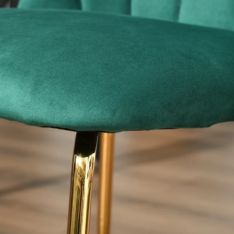 HOMCOM set van 2 keukenstoelen eetkamerstoelen met rugleuning polyester stof metalen poten groen + goud 52 x 52 x 81 cm