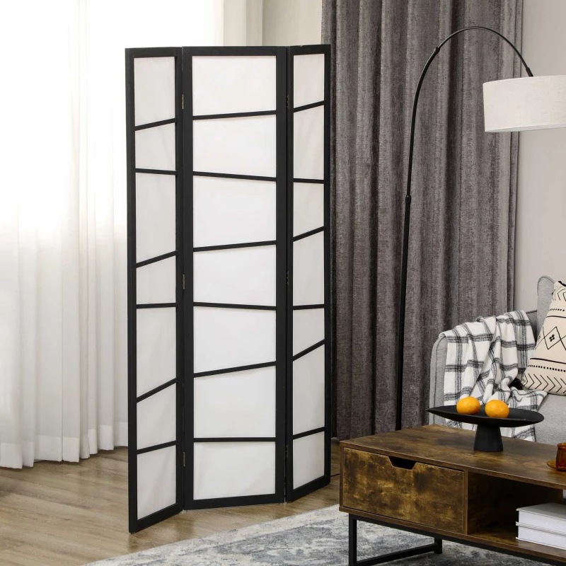HOMCOM Paravento Separè a 3 Pannelli Pieghevole in Legno, 120x170cm, Nero e Bianco